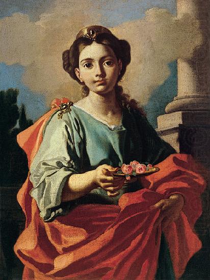 Giacomo Cestaro A female Saint holding a plate of roses china oil painting image